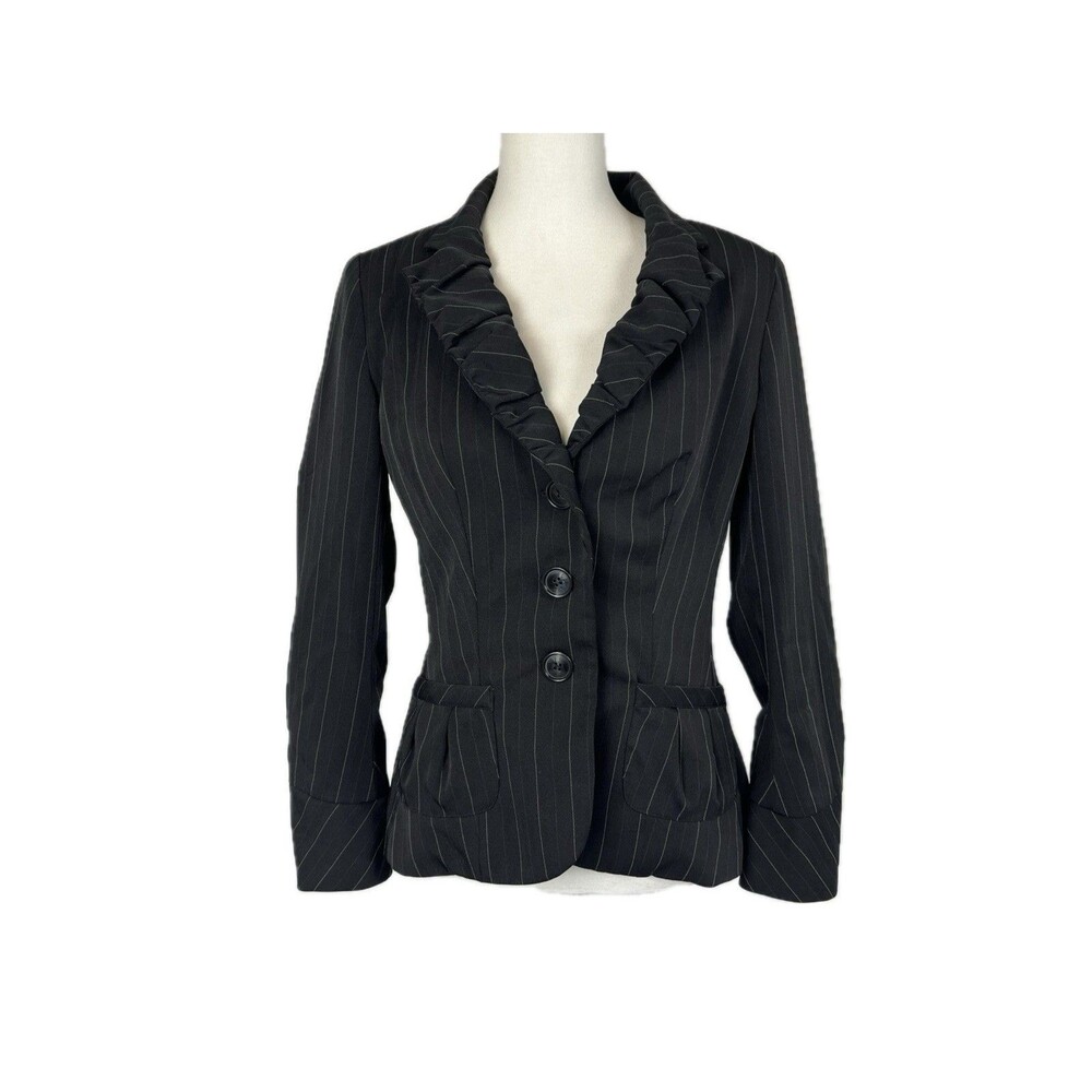 Bisou Bisou Steampunk Pin Striped Blazer Sz 10 Rouched Sleeve Workwear Office